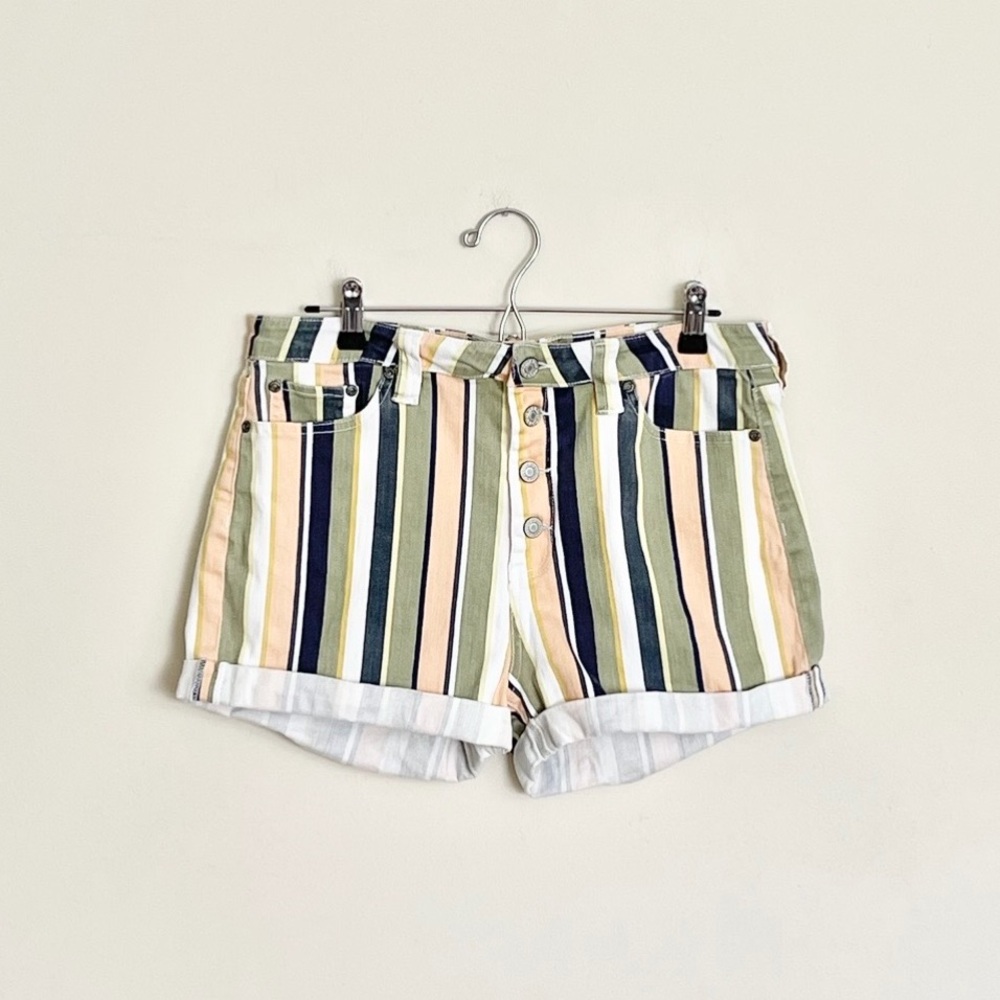 Dickies Striped High Waist 5 Pocket Button Jean Shorts Women’s size 13 / 31
